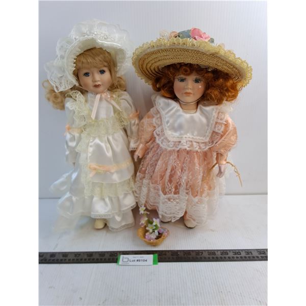 (2) Vintage Dolls With Support Stands - Approx 16" Tall