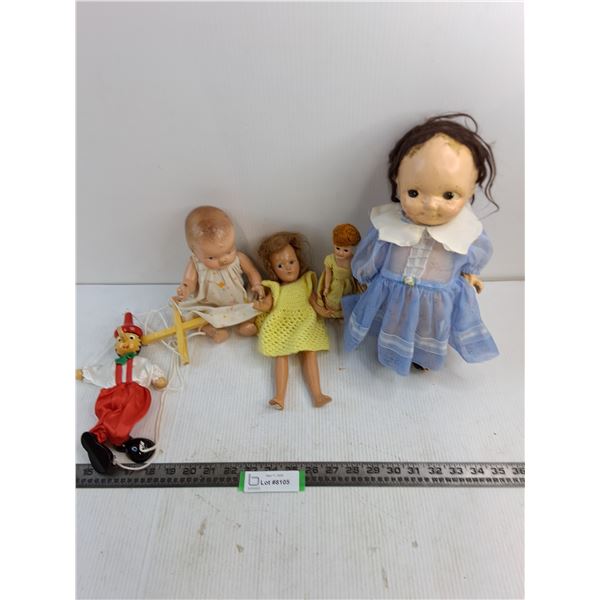 (4) Vintage Dolls & Pinocchio Marionette