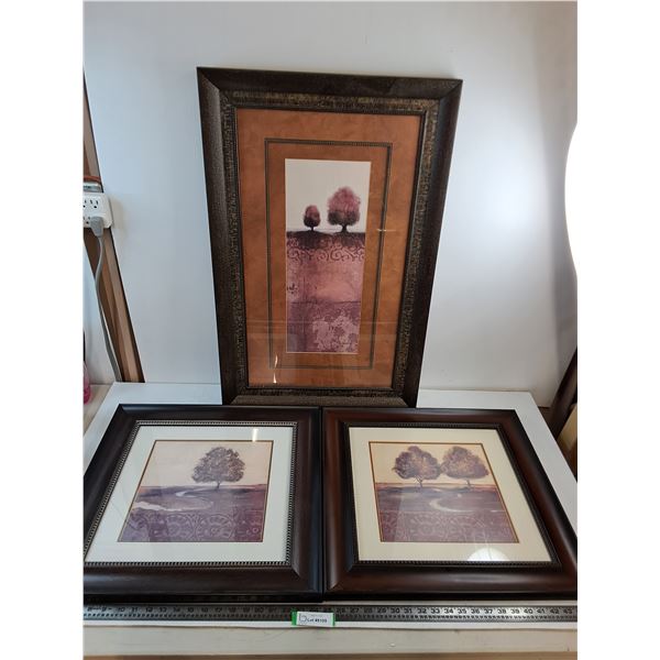 (3) Wood Framed Pictures - Similar Theme But Two Artists - 21.5" x 33" & Pair of 21.5" x 21.5"