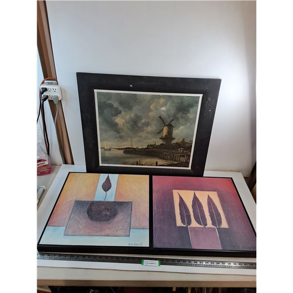 * (3) Framed Wall Art (Windmill 30"x26", Pair of Pascale Nesson's - Each 20.5"x20.5") - Pickup Only
