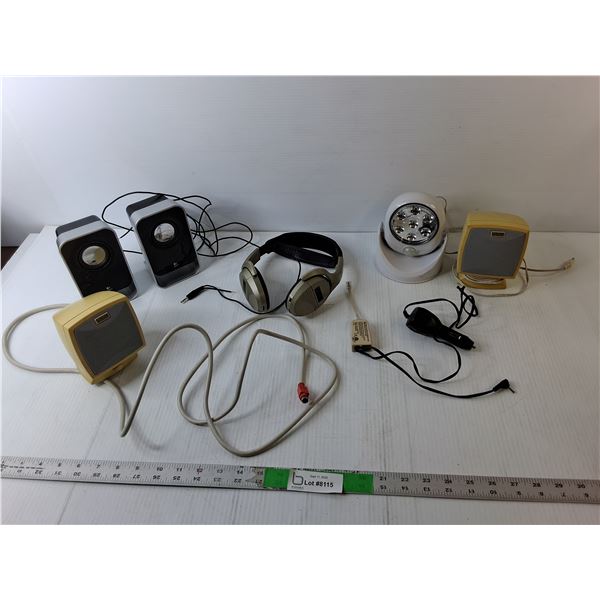Electronics Lot- Untested; (4) Computer Speakers, Headphones, Misc.