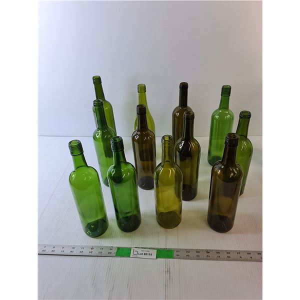 (12) Green Glass Bottles Up to 12.75" Tall - Pick Up