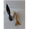 Image 2 : Dolphin Lot- (2) Wooden Figurines & Ceramic Desk Clock