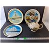 Image 1 : (3) Metal Souvenir Plates 11" & Ceramic Tea Kettle