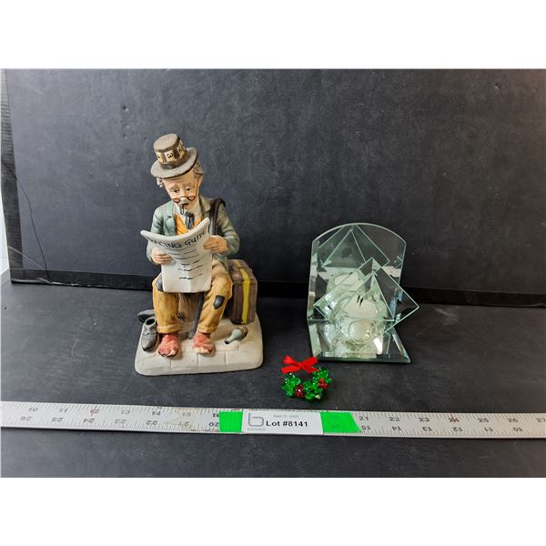 Ceramic Man with Racing Guide Figurine 8" Tall & Mirror Candle holder