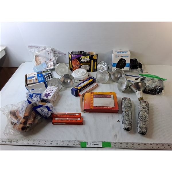 Fire Alarm- Untested, (9) Halogen Flood Bulbs, Wifi Booster, Misc.