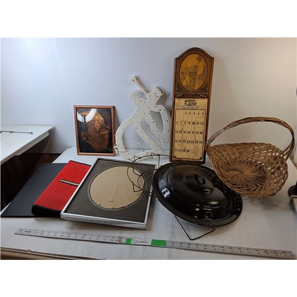 Vintage Wooden Wall Calendar, Woven Basket, Light Up Angel Decor, Misc.