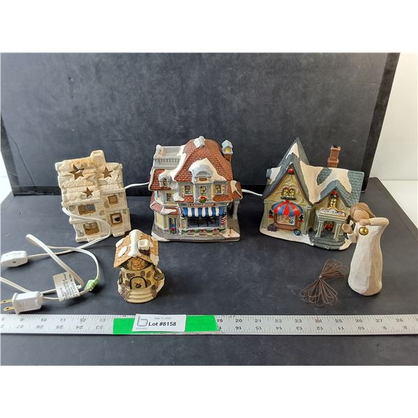-Ceramic House Decor with Working Lights, Tealight Holder, Willow Tree Angel- As Is