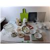 Image 1 : Kitchen Lot- (2) Cutting Boards, Bone China Teacups & Plates, Misc.