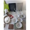 Image 2 : Kitchen Lot- (2) Cutting Boards, Bone China Teacups & Plates, Misc.