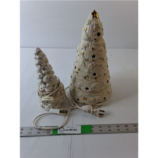 (2) Ceramic Christmas Tree Lamps- Working, Up to 11" Tall