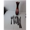 Image 3 : Glass Vase 11.75" Tall, Purple Cutlery, Wine Glasses, Misc.
