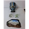 Image 3 : Hand Painted Stone, Decorative Tribal Mask, Candleholder, Misc.