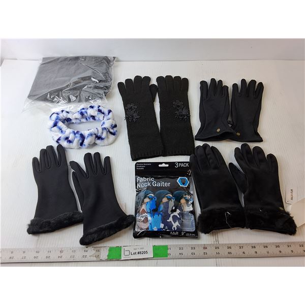 (4) Pairs of Women's Gloves, Neck Gaiters, Scarf