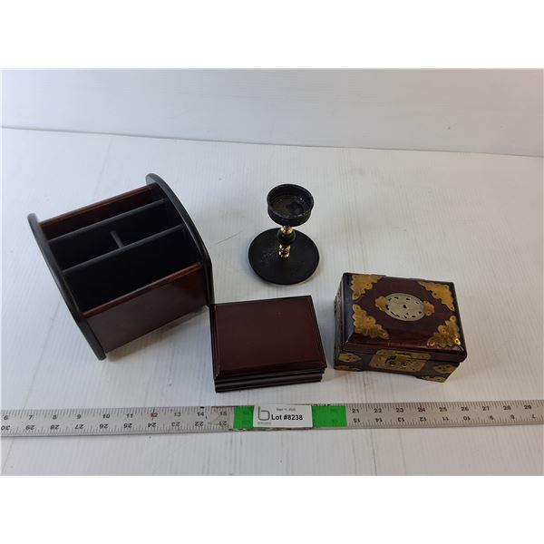 Rotating Stationary Organizer, (2) Jewelry Boxes, Candle Holder