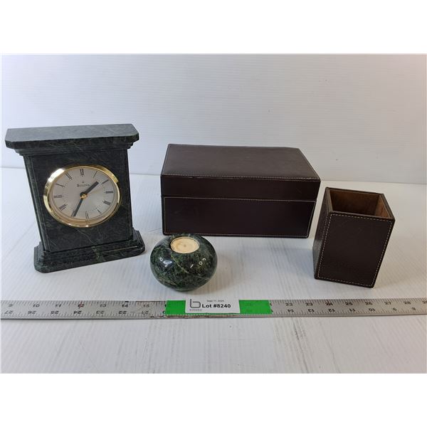 Marble Desk Clock, Tealight Holder, Penholder, Storage Box