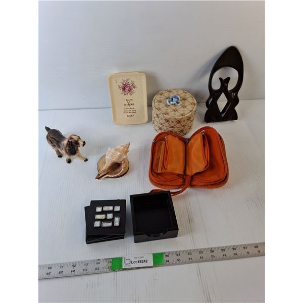 (5) Coasters, Decorative Shell, Storage Bag, Misc.