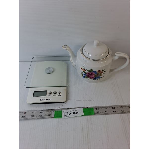 Ceramic Teapot & Starfrit Kitchen Scale- As Is, May Require Batteries
