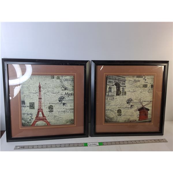 (2) Framed Paris Themed Art Pieces 19" x 19"