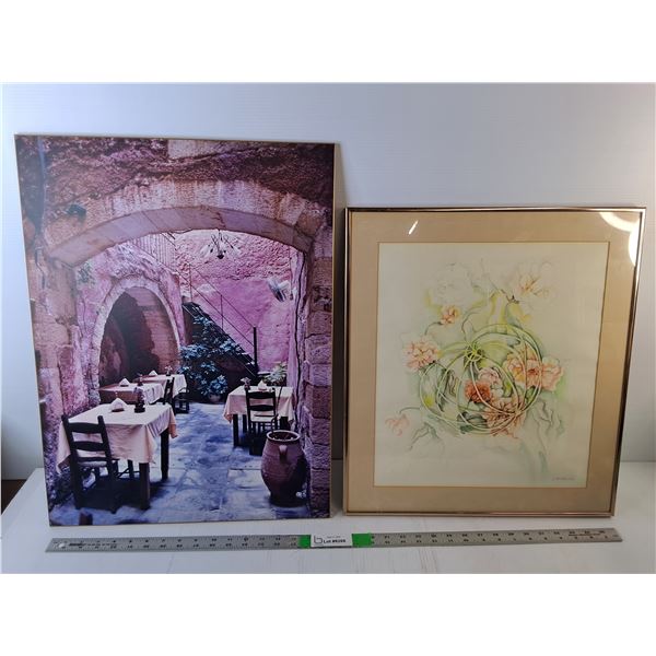 (2) Cafe & Floral Art Pieces Up to 24" x 18" Pickup Preferred