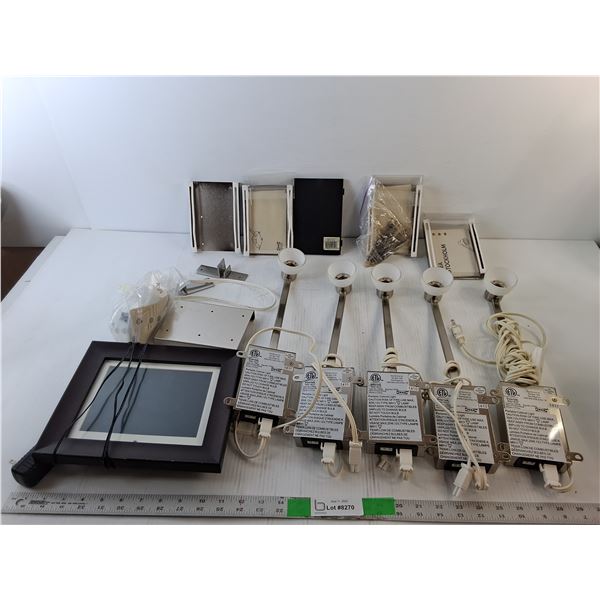 Electronic Photo Frame- As Is & (5) Portable Cabinet Lights- Untested