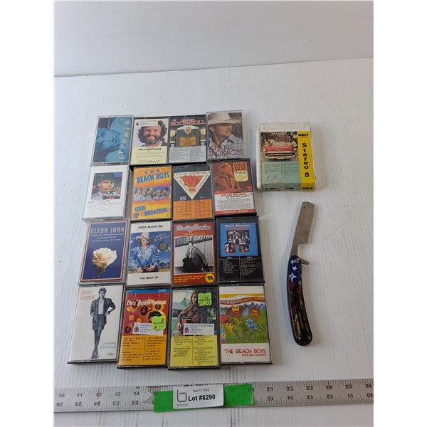 Straight Razor, (16) Cassette Taps- Elton John, Anne Murray, The Beach Boys, The Guess Who 8 Track