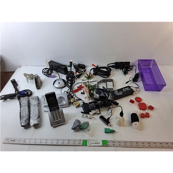 Electronics Lot- Untested; Vtech Home Phone, Phaser Door Alarm, Multi USB Charger, Misc.