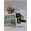 Image 1 : Lot: (2) Saskatchewan License Plates, Dodge Ram Oil Filter, Shopmaster Lock, Misc