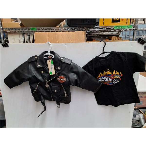 *Kid's Harley Davidson Faux Leather Jacket, T Shirt - Size 4