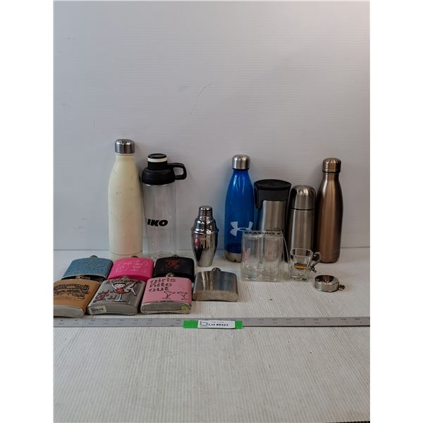 (5) Flasks, (4) Water Bottles, Coffee Mugs & Shot Glasses