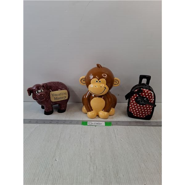Piggy Bank. Monkey Coin Bank & Suitcase Coin Bank