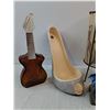 Image 3 : Guitar Bottle, High Heel Decoration, (2) Dragon Figurine, Blue Bowl,
