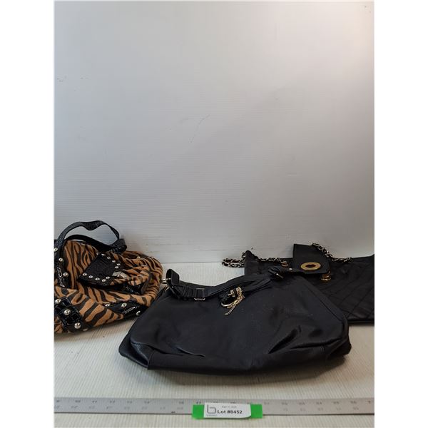 Tiger Print Purse & (2) Black Purses