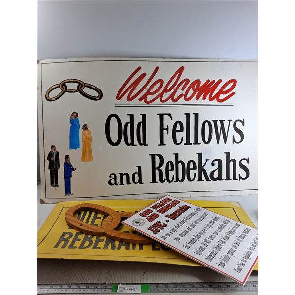 Large OFR Poster 43", Small OFR Info Sign 18", Rebekah Lodge 33", Wood Three Link sign 23"