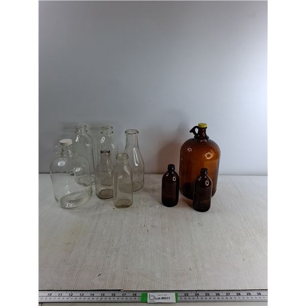 Crate of (9) Glass Jugs/Bottles -  PICK UP