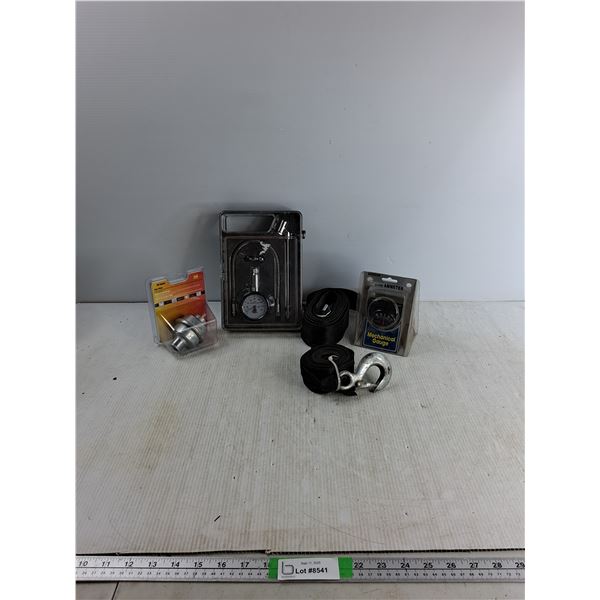 Tire Pressure Gauge,  Ammeter Gauge, Tow Straps