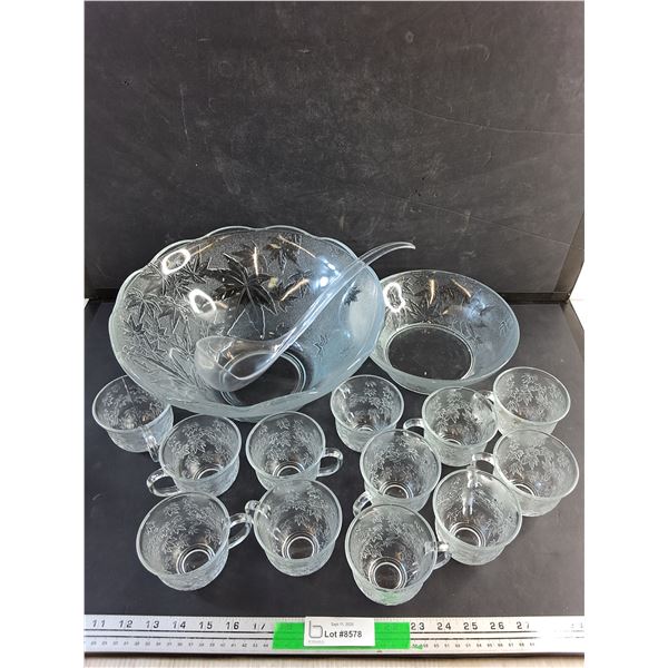 Glass Punch Bowl, Ladle, Bowl, Cups  -  PICK UP