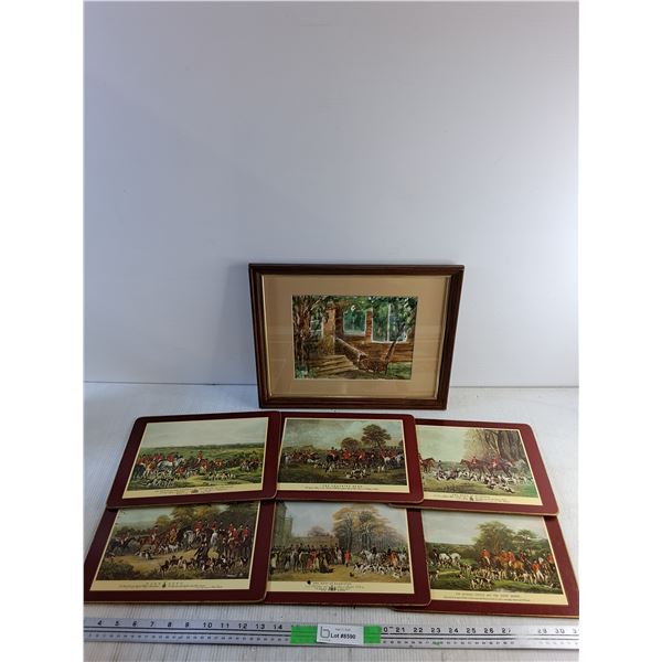 (6) Historical Events Hot Plates, Framed Watercolor Wall Art 16" x 13"