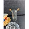 Image 5 : Stone Light Ceramic Gravy Boat, Oil & Vinegar Bottle, Crystal Ash Tray, Charcuterie Board Cheese Pin