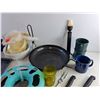 Image 7 : Cat Toy, Frying Pan, Spatula, Vintage Stove Lighter, Plastic Mugs, Whisky, Kitchen Knives