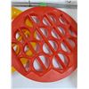 Image 2 : (3) Perogy Maker Plates, Tupperware Storage Container, Cracker Container, Cooling Racks