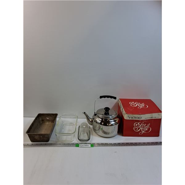 (2) Bread Pans, Butter Dish & Bonchef Teapot w/Box