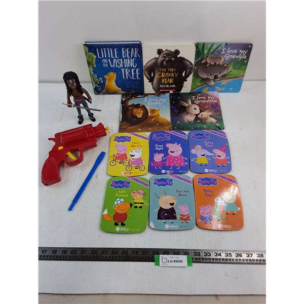 (11) Children's Books, Toy Figurine, Large Water Gun