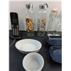 Image 3 : Panasonic Cordless Phone - Powers On, Water Bottles, Oil & Vinegar Jars, Dishes, Misc.