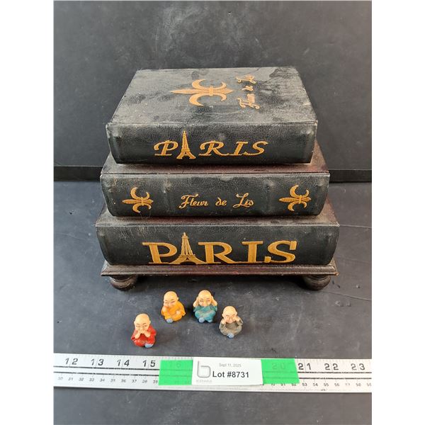 Paris Fleur De Lis Book Pile Style Jewelry Box, (4) Buddhist Ornaments