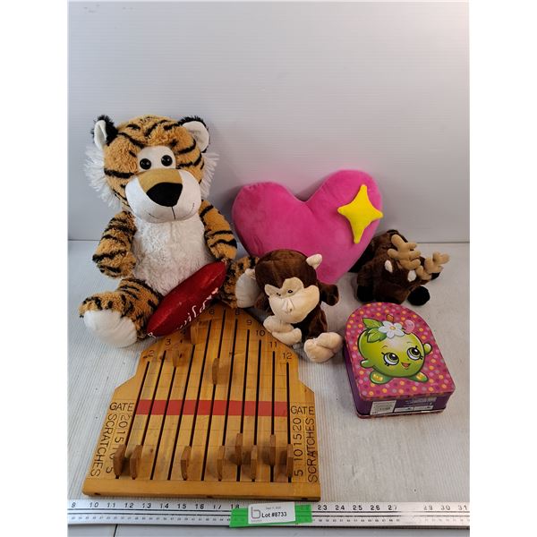 Various Plush Toys, Lunch Box, Wooden Horse Race Game