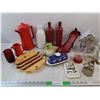 Image 1 : Mixed Decorative Lot - Ceramics, Glassware, Butter Dish, Tea Candle Holder, Plastic Cups