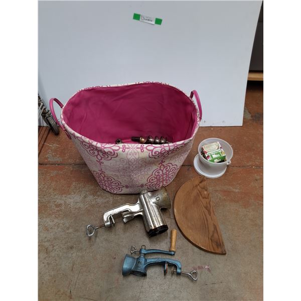 Laundry Hamper, Vintage Meat Grinders, Jar Lids -  PICK UP ONLY