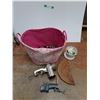 Image 1 : Laundry Hamper, Vintage Meat Grinders, Jar Lids -  PICK UP ONLY