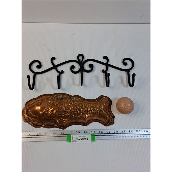 Metal Coat Hook - 16" x 5", Fish Cake Mold - 12" x 5" & Mini Golf Ball Marker